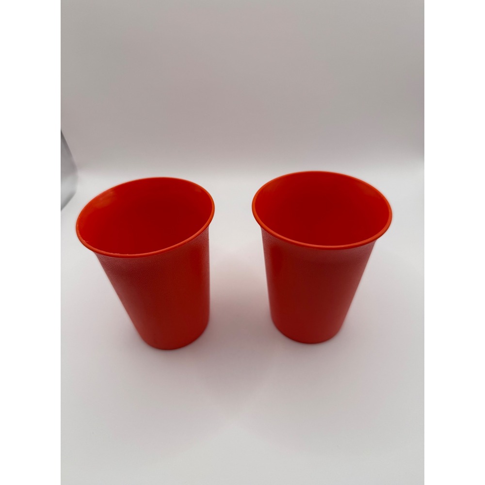 Vintage Tupperware Orange Tumblers Set of 2 Textured Plastic Cups 109-29 USA